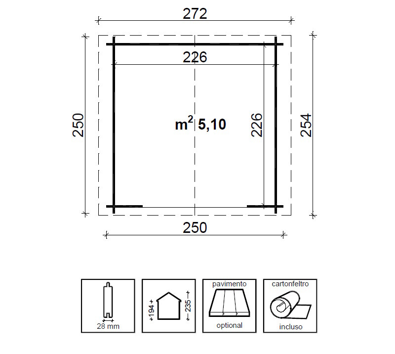 Casetta in legno 250x250